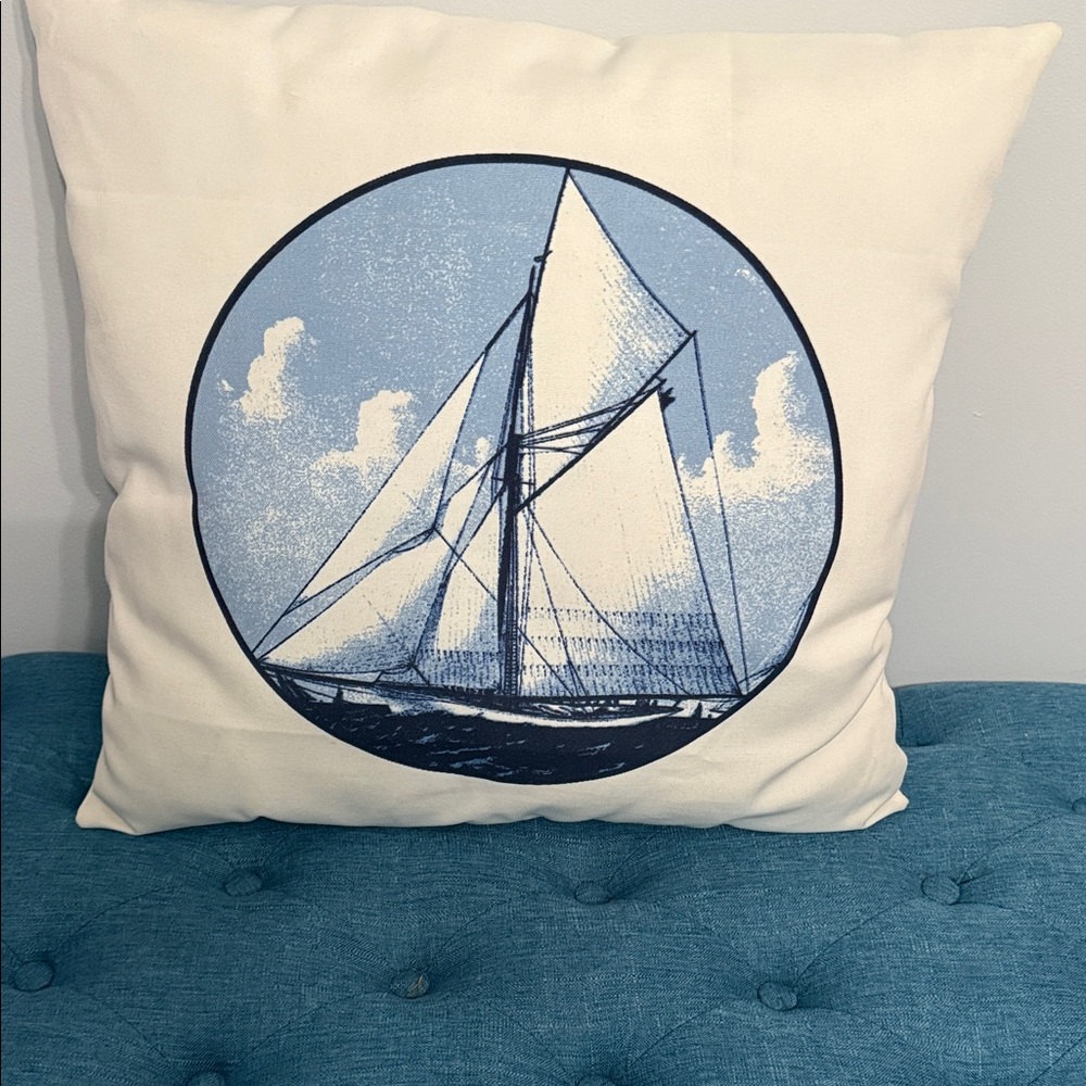 Nautical Sailboat Print Throw Pillow-19”x18”